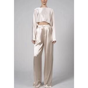 Nonchalant Label Women’s Paris Satin Wide-Leg Trousers Size S Champagne Preppy